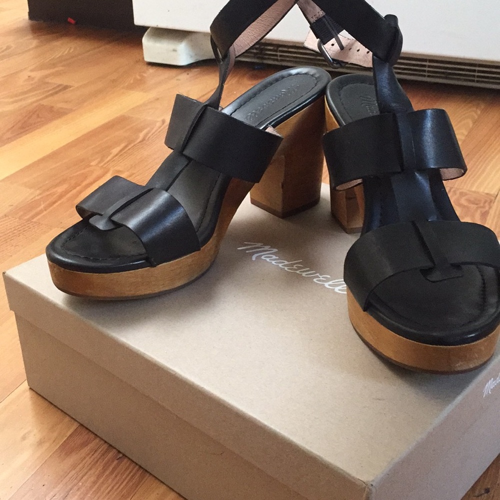 Madewell Wood and Leather Sandal size 10
